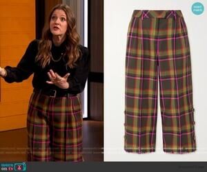 Ralph & Russo Cropped Checked Wool Drill Wide Leg Pants Plaid Trousers Size 36
